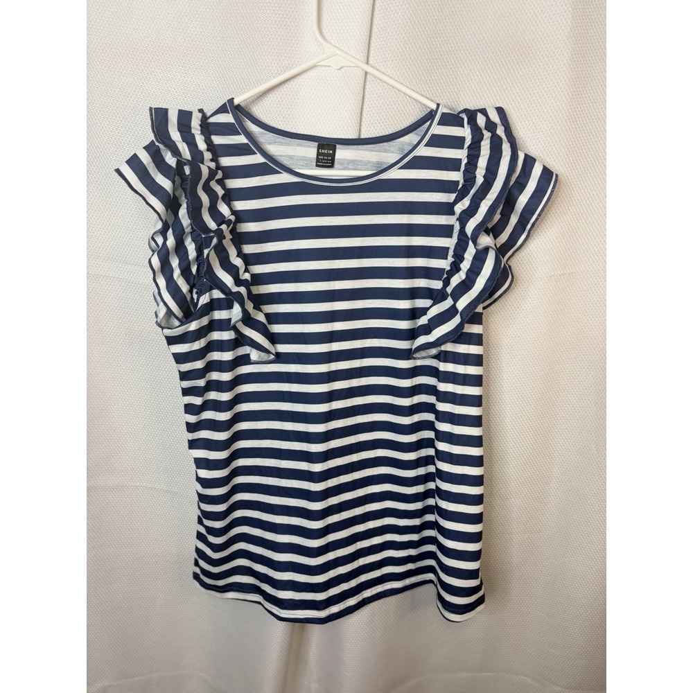 SHEIN striped Ruffle Short Sleeve Top Size L